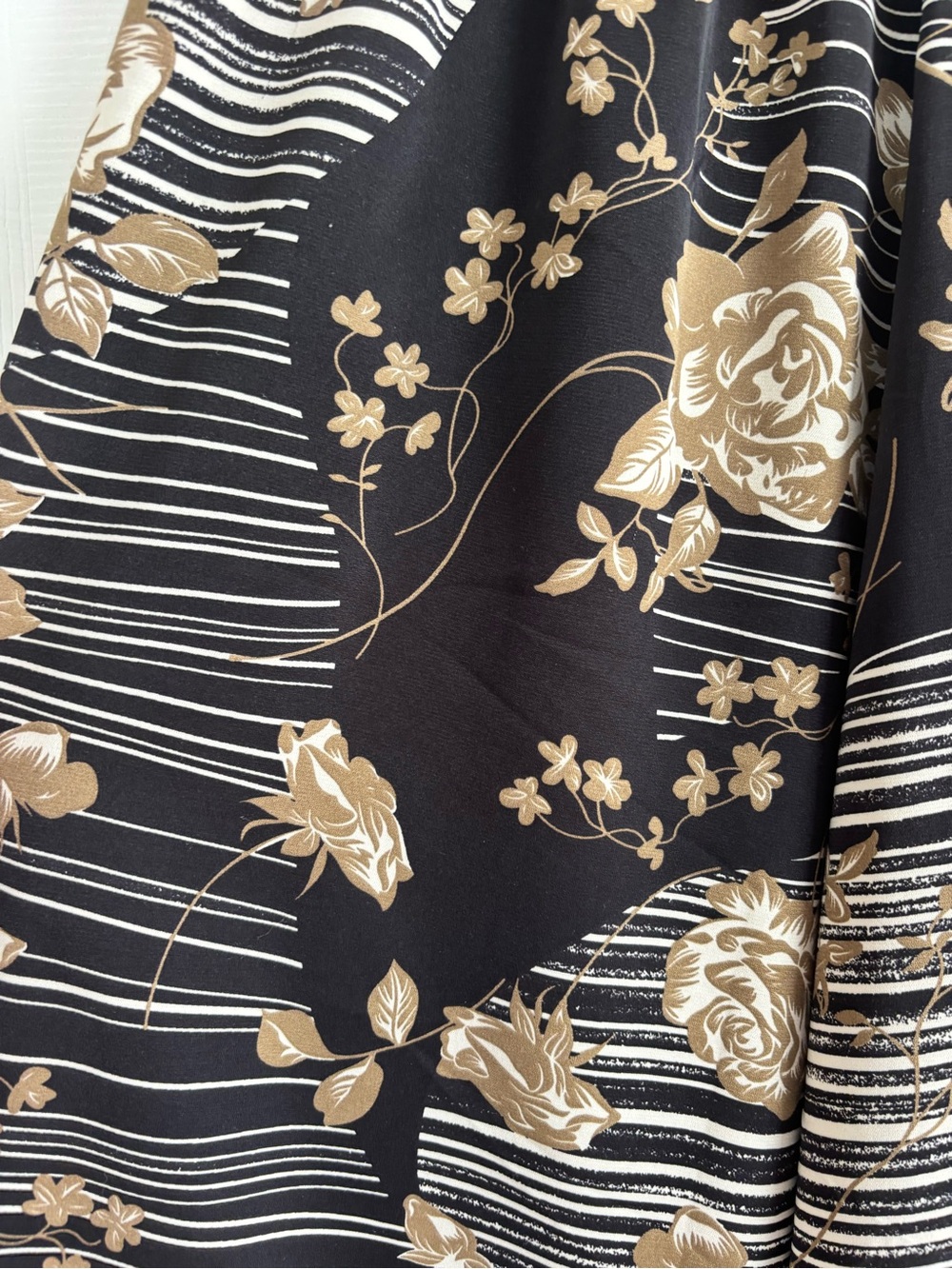 Wide Leg Women's Pants with Gold Floral Print - Picture 2 of 7